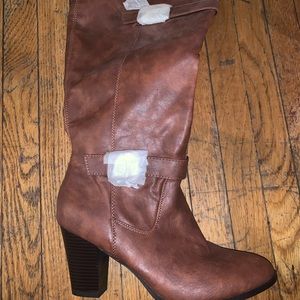 JustFab wide width cognac calf boot with heel